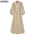 Bohemian Long Maxi Party Sexy V Neck Long Sleeve Solid Dresses