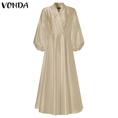 Bohemian Long Maxi Party Sexy V Neck Long Sleeve Solid Dresses
