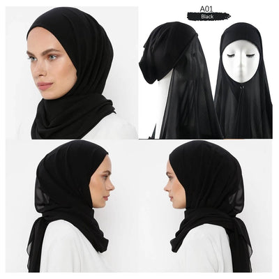 Bonnet Chiffon Hijab Scarf Underscarf With Cap Instant Chiffon Hijabs With Caps  Pinless Free Style Hijabs