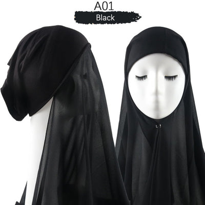Bonnet Chiffon Hijab Scarf Underscarf With Cap Instant Chiffon Hijabs With Caps  Pinless Free Style Hijabs