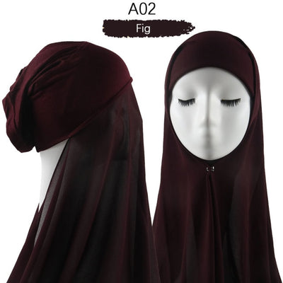 Bonnet Chiffon Hijab Scarf Underscarf With Cap Instant Chiffon Hijabs With Caps  Pinless Free Style Hijabs