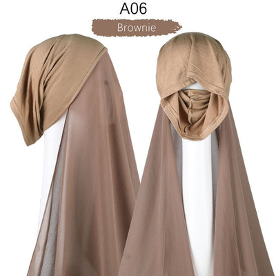 Bonnet Chiffon Hijab Scarf Underscarf With Cap Instant Chiffon Hijabs With Caps  Pinless Free Style Hijabs