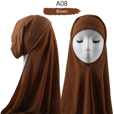Bonnet Chiffon Hijab Scarf Underscarf With Cap Instant Chiffon Hijabs With Caps  Pinless Free Style Hijabs