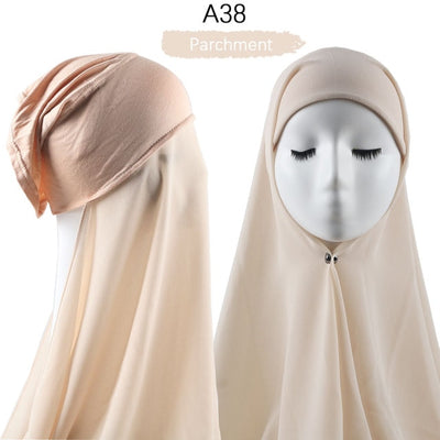 Bonnet Chiffon Hijab Scarf Underscarf With Cap Instant Chiffon Hijabs With Caps  Pinless Free Style Hijabs