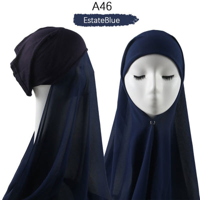 Bonnet Chiffon Hijab Scarf Underscarf With Cap Instant Chiffon Hijabs With Caps  Pinless Free Style Hijabs