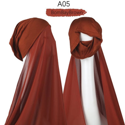 Bonnet Chiffon Hijab Scarf Underscarf With Cap Instant Chiffon Hijabs With Caps  Pinless Free Style Hijabs