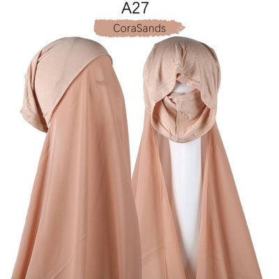 Bonnet Chiffon Hijab Scarf Underscarf With Cap Instant Chiffon Hijabs With Caps  Pinless Free Style Hijabs