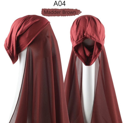 Bonnet Chiffon Hijab Scarf Underscarf With Cap Instant Chiffon Hijabs With Caps  Pinless Free Style Hijabs